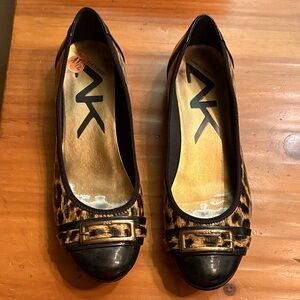 Anne Klein Leopard Print Flats with Black and Gold Details